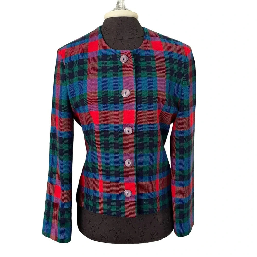 Vintage H. Stockton Wool Plaid Blazer Jacket Made in Ireland Size Medium